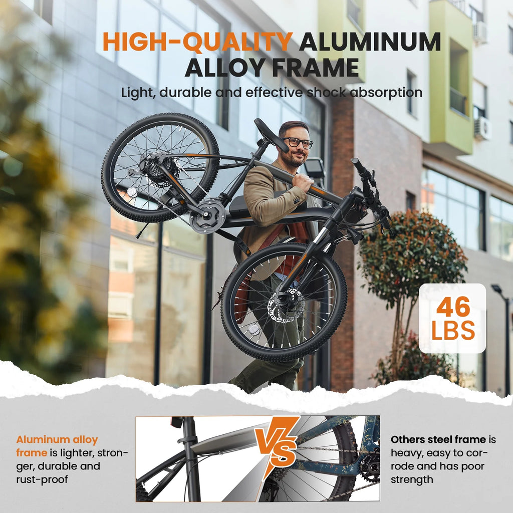TotGuard Electric Bike for Adults, 26" Ebike 350W Adult Electric Bicycles, Electric Mountain Bike with 36V 10.4Ah Battery, Suspension Fork, Shimano 21 Speed Gears