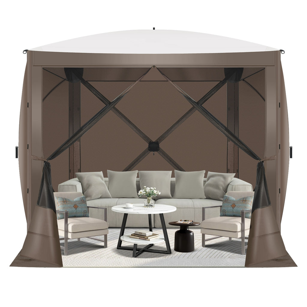 Hoteel 6x6ft Outdoor Pop Up Gazebo for Camping, Screen House with 4 Sidewalls and Mosquito Netting, Waterproof, UV Resistant,Portable Carry Bag, for Outdoor Camping, Lawn and Backyard, Brown