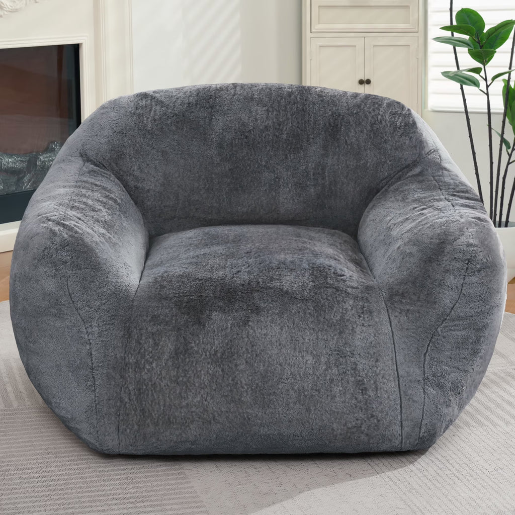 HOMGUAVA Giant Bean Bag Chair for Adults & Kids, Oversized Lounger Couch Large Lazy Chair w/ Stuffed Memory Foam & Wide Armrests, Light Gray