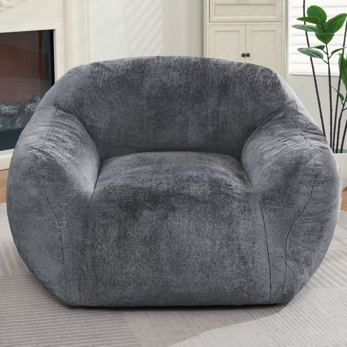 HOMGUAVA Giant Bean Bag Chair for Adults & Kids, Oversized Lounger Couch Large Lazy Chair w/ Stuffed Memory Foam & Wide Armrests, Light Gray