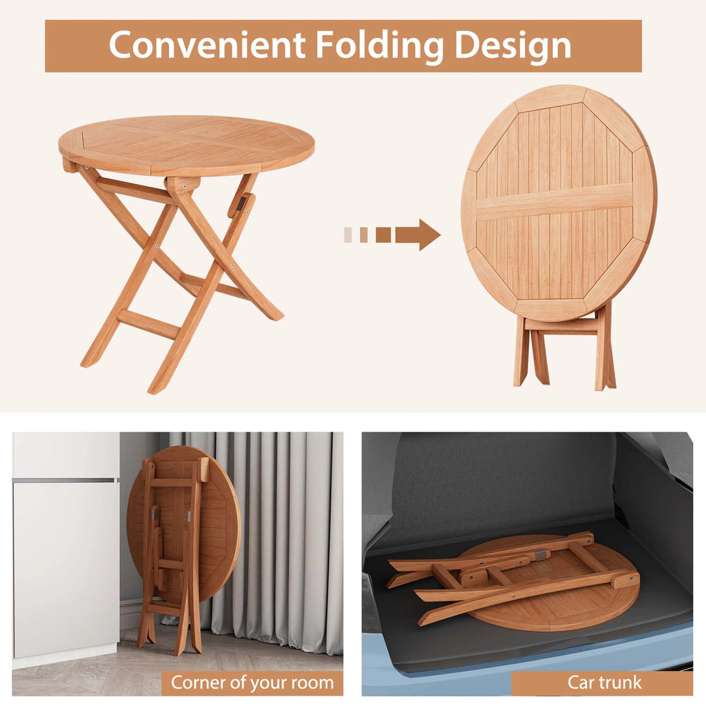 Costway 3pcs Patio Outdoor  Indonesia Teak Wood Bistro Dining Set Folding Chair & Table Slatted