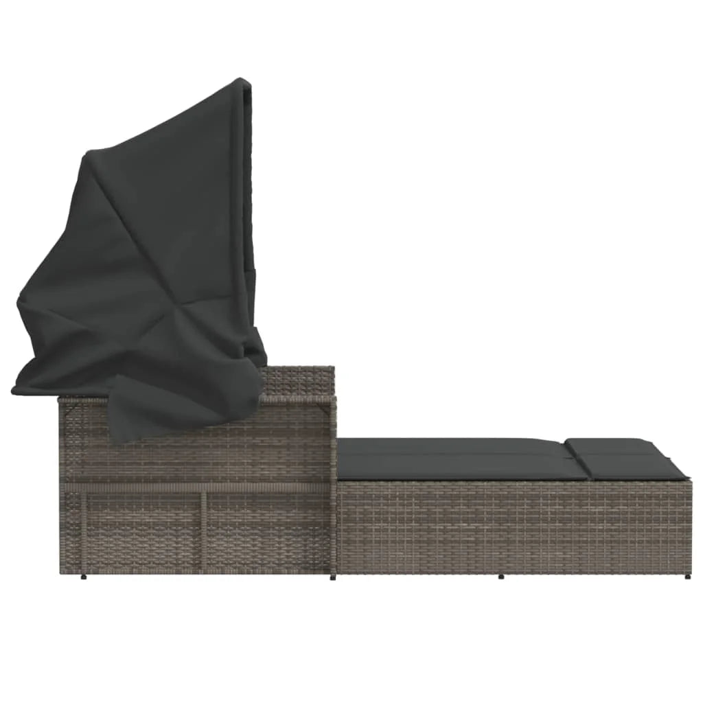 vidaXL Powder Coated Steel Removable Canopy and Cushions Double Sun Lounger, Beige