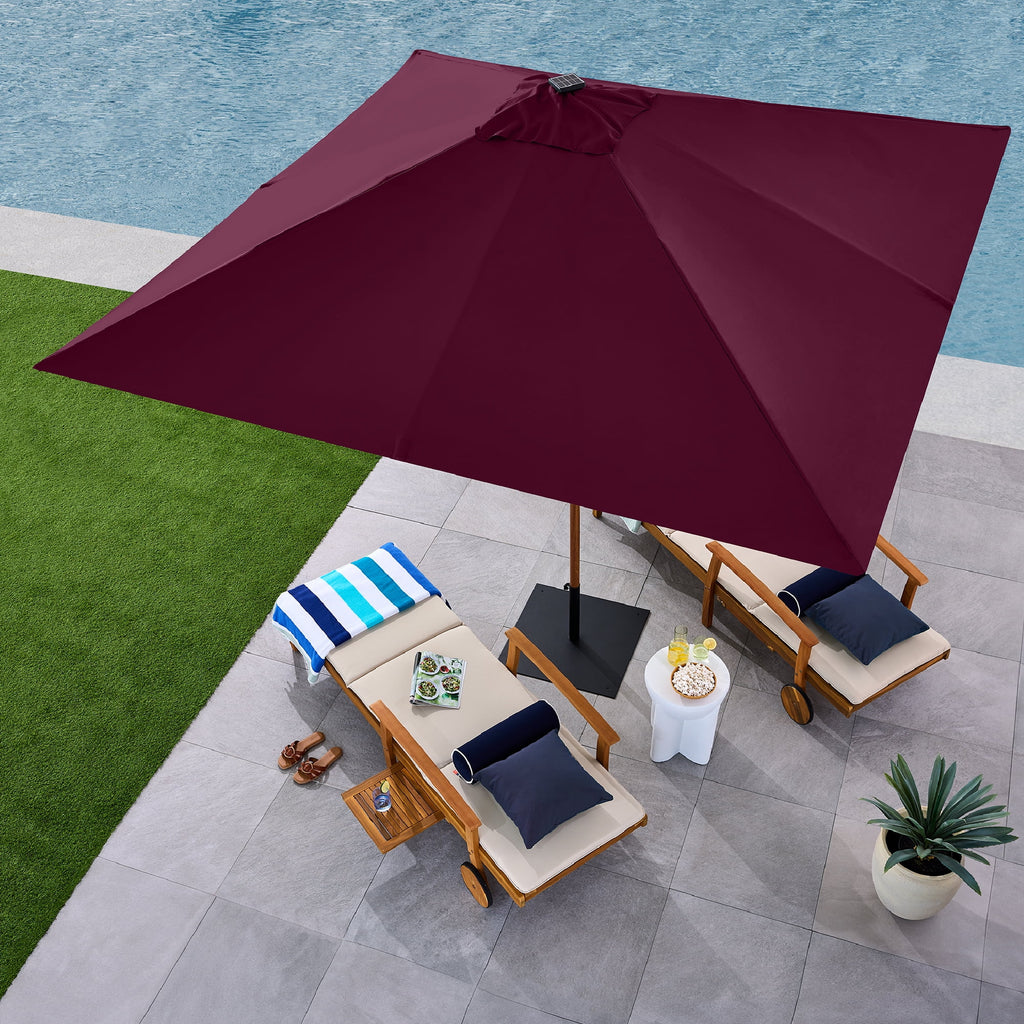 Best Choice Products 9ft Deep Square Solar LED Lighted Patio Umbrella w/ Woodgrain Pattern, UV-Resistant - Black
