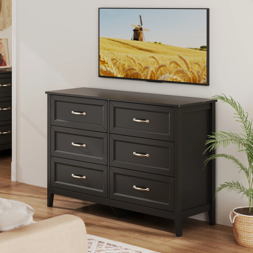 White Dresser, Lofka 6 Drawer Dresser for Bedroom, Chests of Drawers for Living Room, White Brown