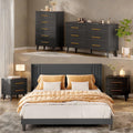 Bedroom Furniture Set - Includes Queen Bed Frame, Nightstands Set of 2, 5-Drawer Dresser & Double Wide 6-Drawer Dresser - Modern Storage Solution for Stylish Home Decor, Black
