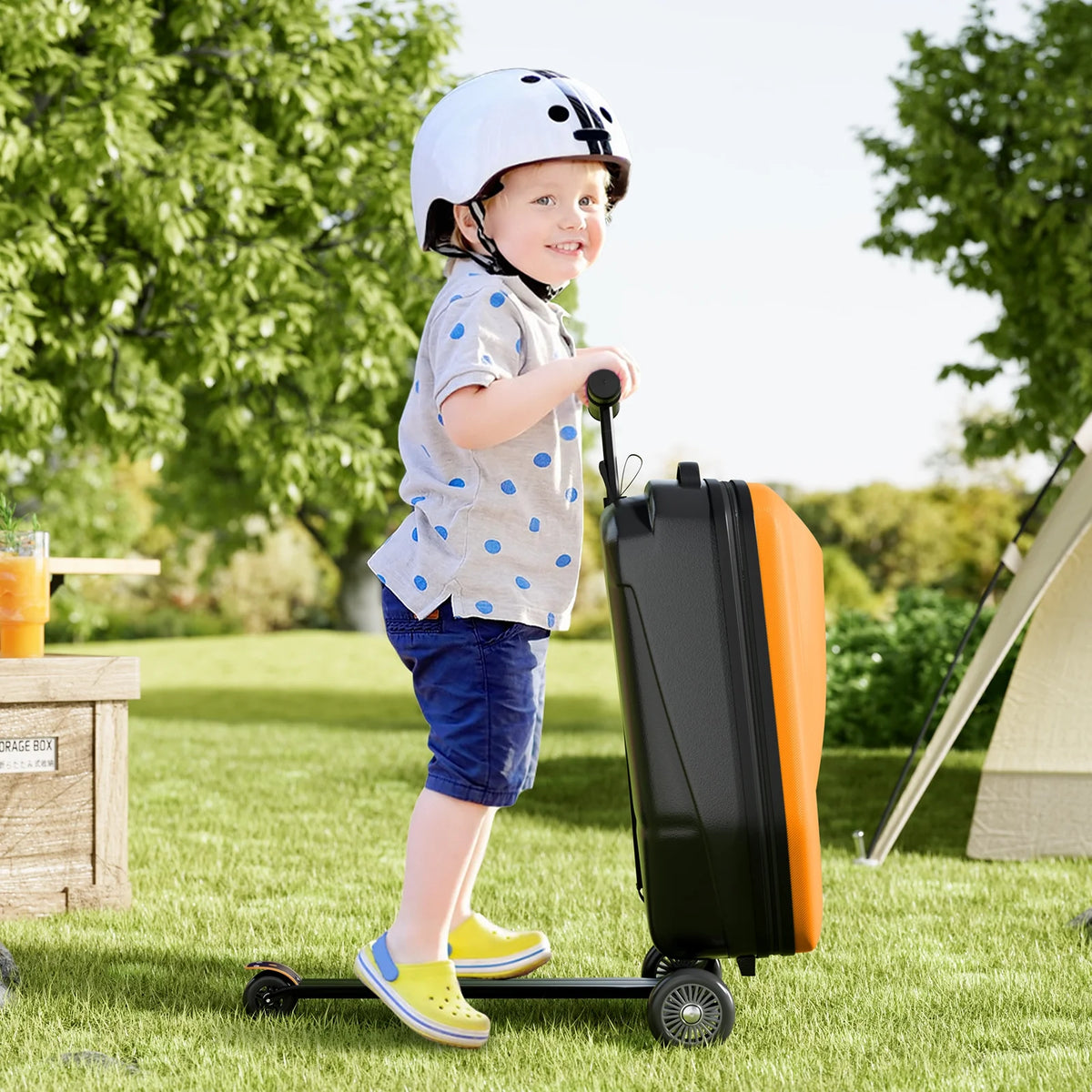 Muhub 2 in 1 Scooter Luggage for Kids and Adult,Foldable Ride on Luggage with Wheels,Light Blue