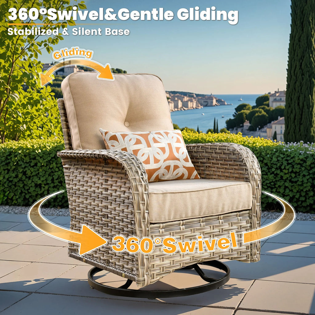 Vcatnet Outdoor Patio Furniture Sets 10 Pieces Sectional Sofa Wicker Conversation Set with Swivel Glider Chairs and Solar Powered Coffee Table for Porch,Backyard,Gray