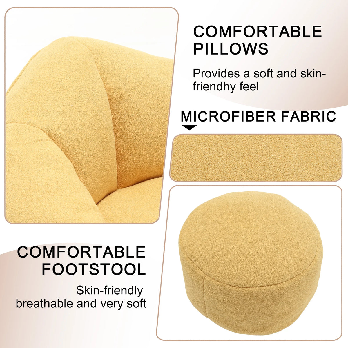 MOONMISS Microfiber Upholstered High Pressure Foam Round Lazy Bean Bag Sofa Chair with Ottoman-Gray