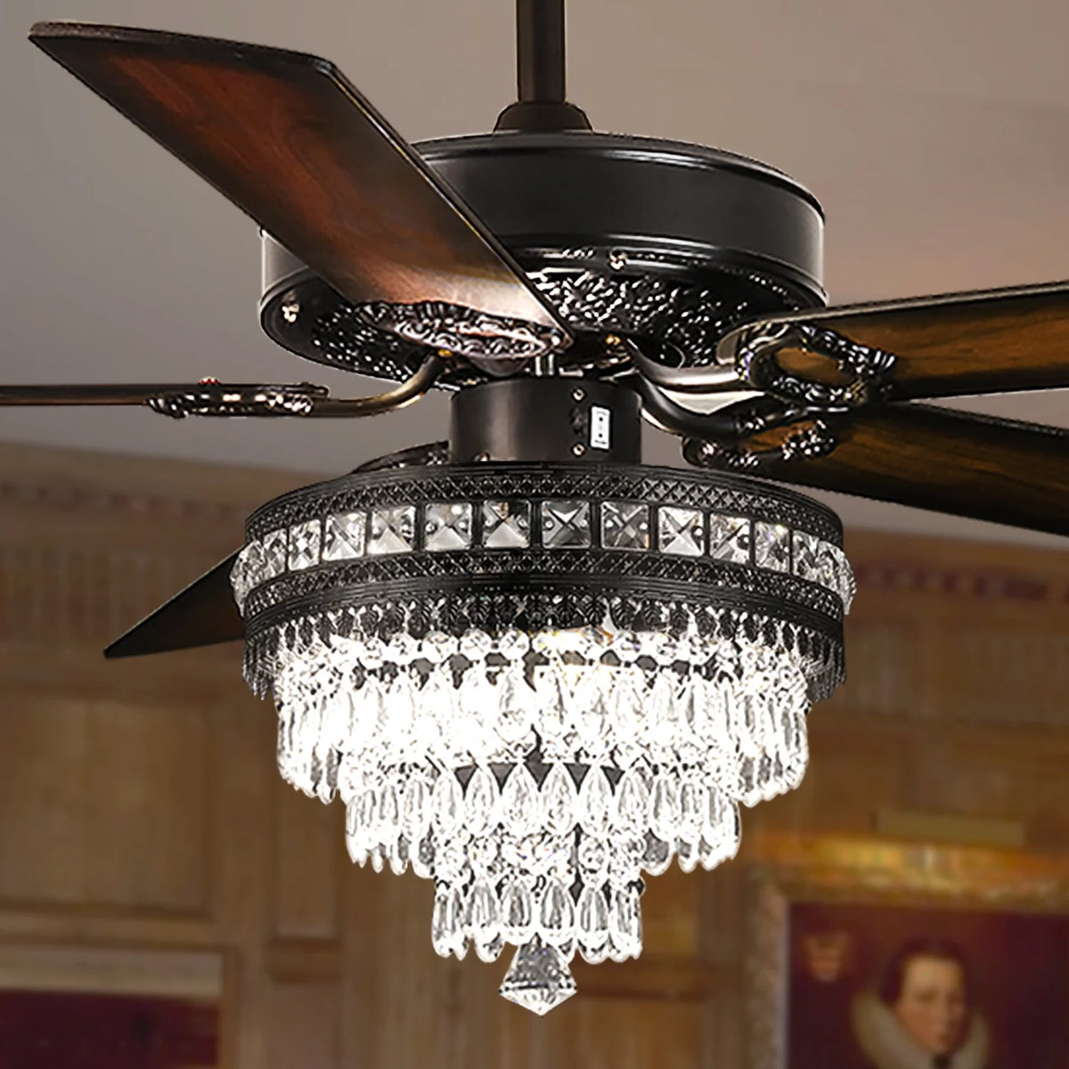 YIOSI 52" Crystal Ceiling Fan Fandelier with Remote Control, Modern Chrome Chandelier Ceiling Fan, Whisper-Quiet Motor, Reversible Blades, LED Lighting, Energy-Efficient, Elegant Living Room Fan