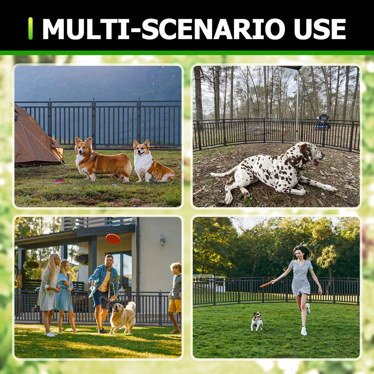 Petorldog Decorative Garden Fence, 36ft x 40in, 14 Panels + 2 Gates, No Dig Metal Dog Fence for Yard | Black-Silver