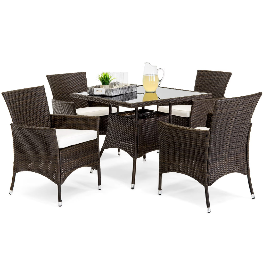 Best Choice Products 5-Piece Indoor Outdoor Wicker Patio Dining Table Furniture Set w/ Umbrella Cutout, 4 Chairs - Gray