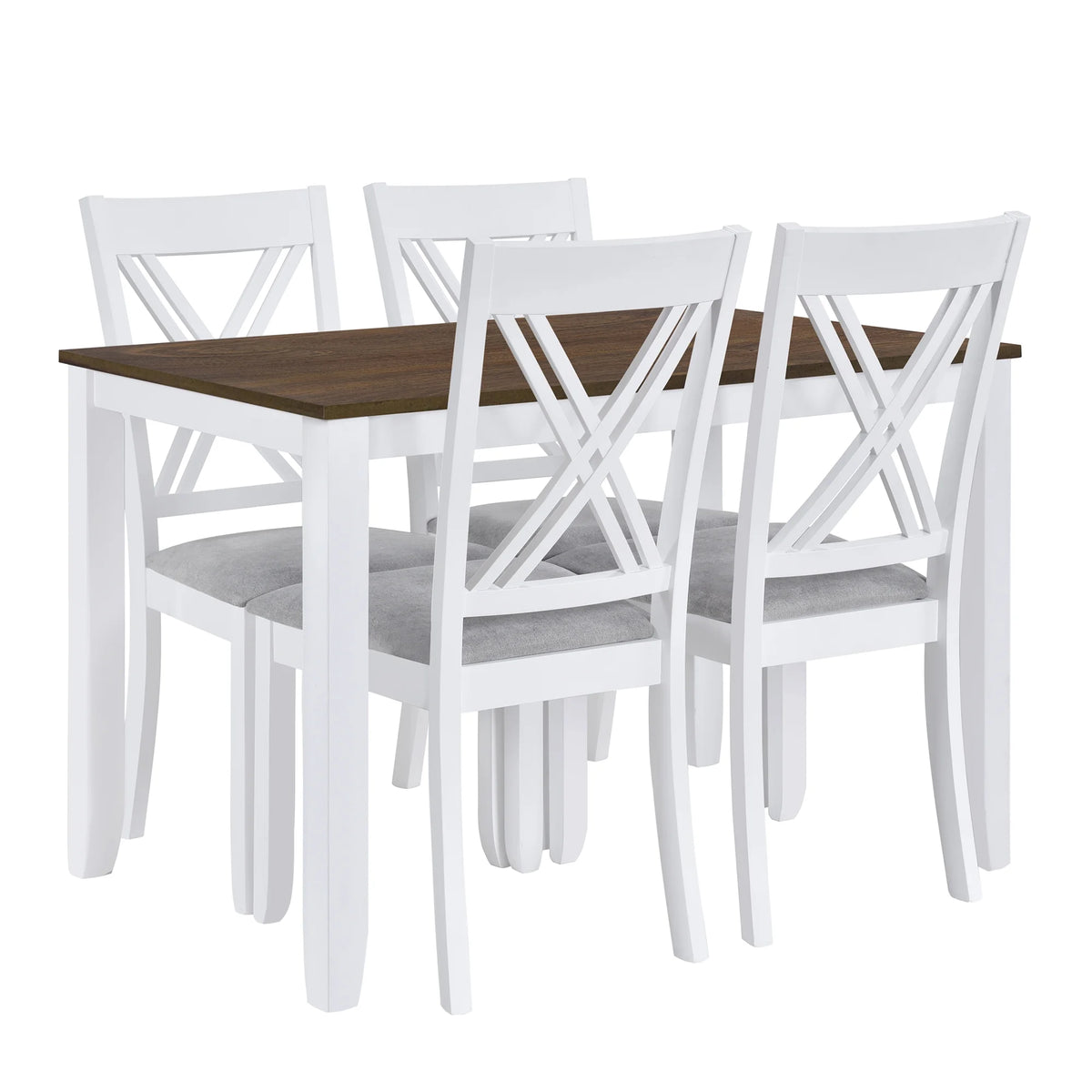 Seizeen Solid Wood Kitchen Table and Chairs, Dining Room Table Set for 4 with Gray Upholstered Chairs, Wood Grain Table Heavy-Duty Frame, Rustic Minimalist Style Breakfast Nook Set