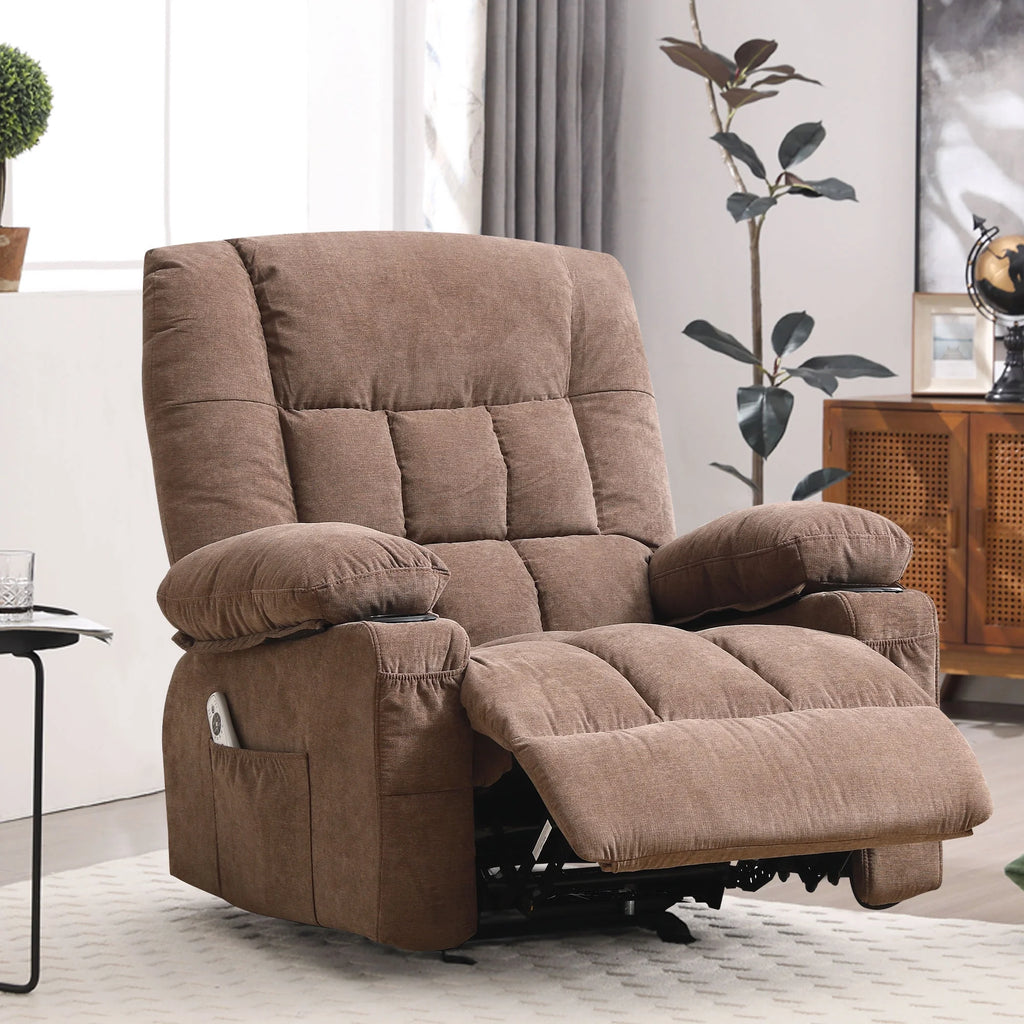 JONPONY Manual Recliner Chair with Heat Therapy and Massage Function, Heavy Duty Reclining Mechanism Massage Chair, Elderly Single Rocker Sofa with Cup Holders for Bedroom Home Theater,Blue