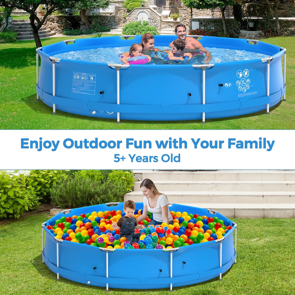 Infans Round Above Ground Swimming Pool Patio Frame Pool W/ Pool Cover Iron Frame Blue