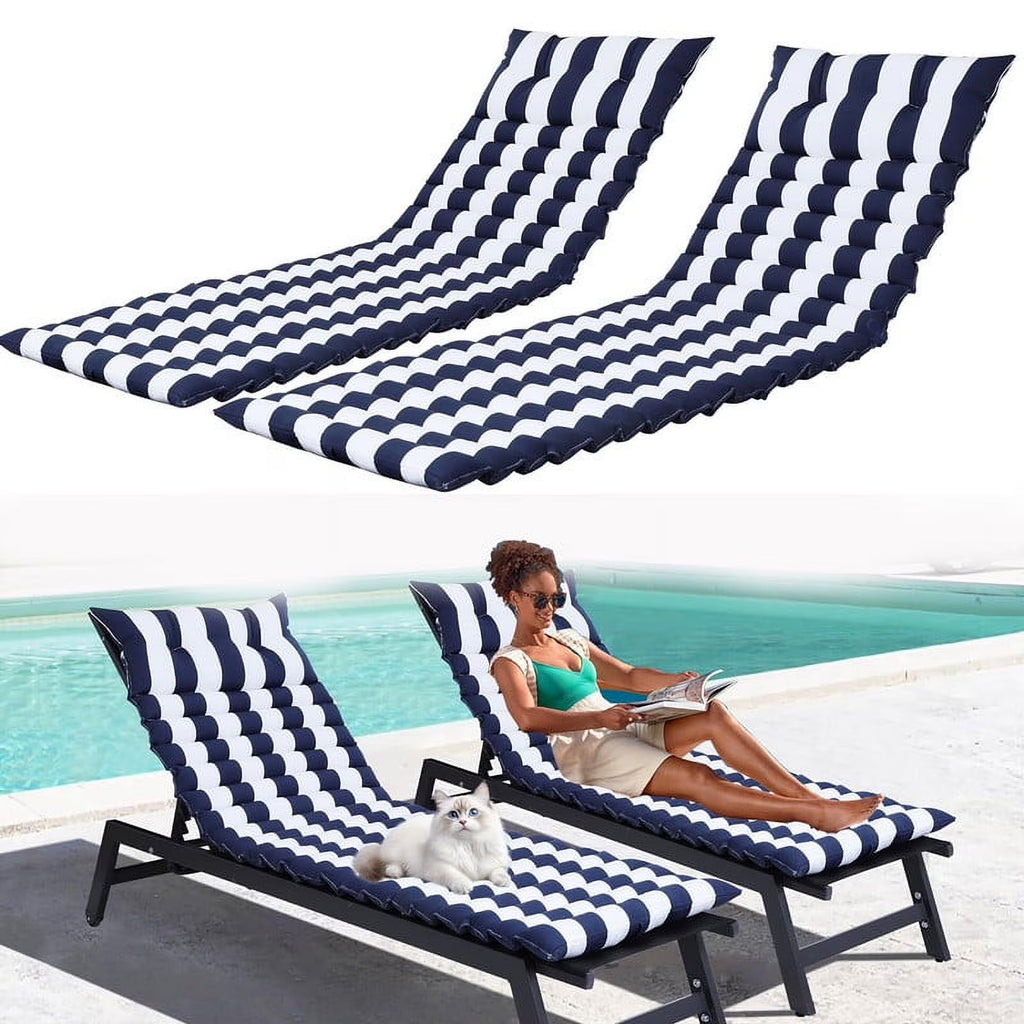 2pcs Outdoor Chaise Lounge Cushions, Waterproof Patio Foldable Chair Cushion for Garden Pool, 73 x 24in Sun Lounger Cushions for Outdoor Furniture Navy blue