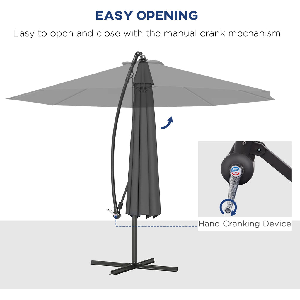 Outsunny 10' Cantilever Hanging Tilt Offset Patio Umbrella with UV & Water Fighting Material and Cross Base (Weight Not Included), Gray