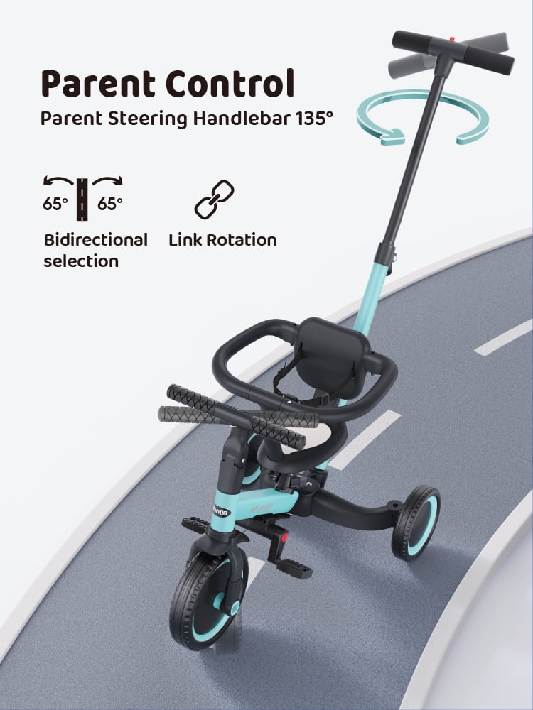 newyoo TR008 5-in-1 Toddler Tricycle with Push Handle, Converts to Balance Bike for 1-3 Year Old, Khaki