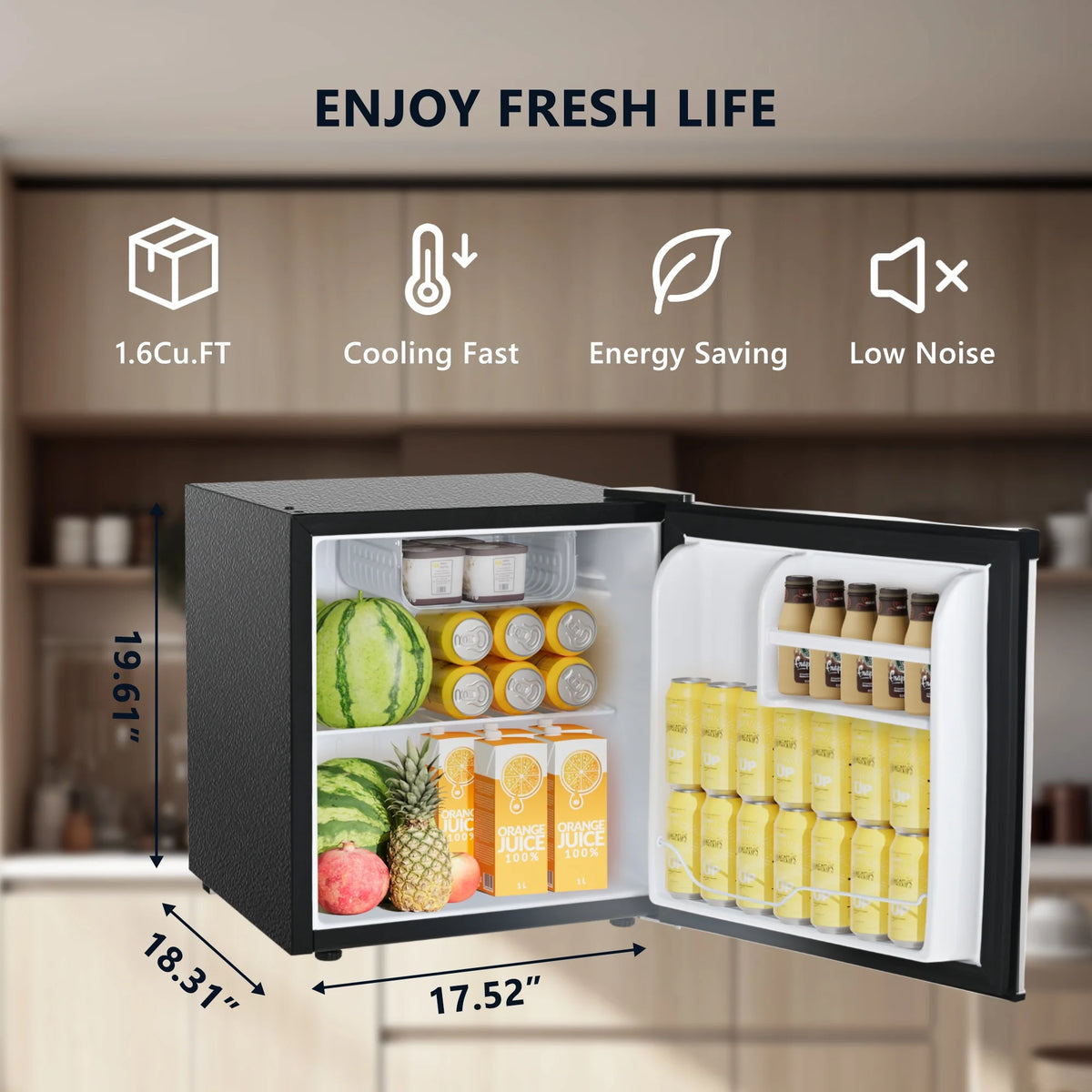 Simzlife 1.6 Cu.ft Mini Fridge with Freezer, Single Door Mini Refrigerator, Black