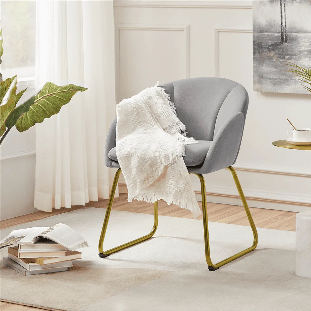 SmileMart Glam Velvet Accent Chair with Golden Metal Legs, Gray