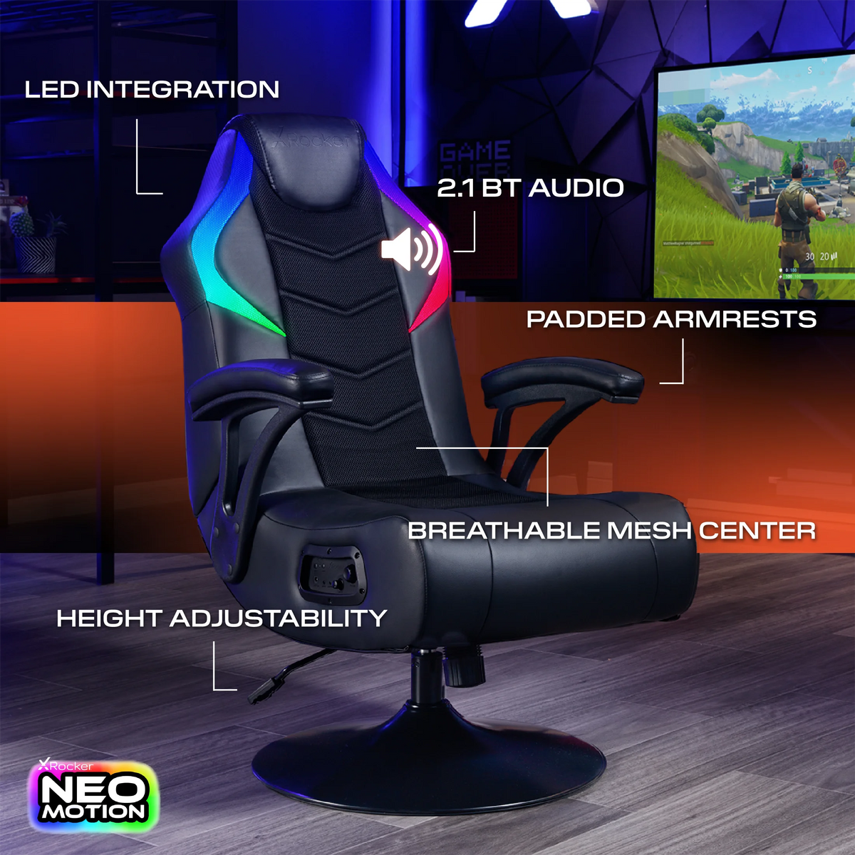 X Rocker Nemesis RGB Pedestal Gaming Chair, Black