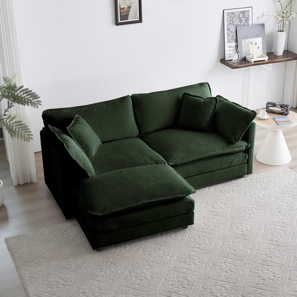 Comfy Deep Seat Sofa Chair, Upholstered Chenille Fabric Armchair with Toss Pillow for Living Room, Bedroom - Beige, Sturdy Wood Frame, 22+ Combination Options