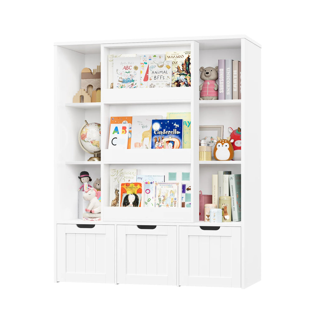 Homfa 6 Cube Toy Storage, Cube Organizer with Sliding Rack, 3 Drawer Kids Bookcase and Bookshelf, White