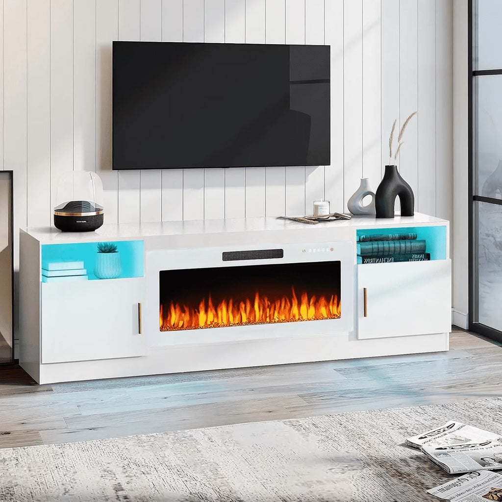 Waleaf Fireplace tv Stand with 36 inch Fireplace Up to 80" TVs,LED Light Entertainment Center and Storage