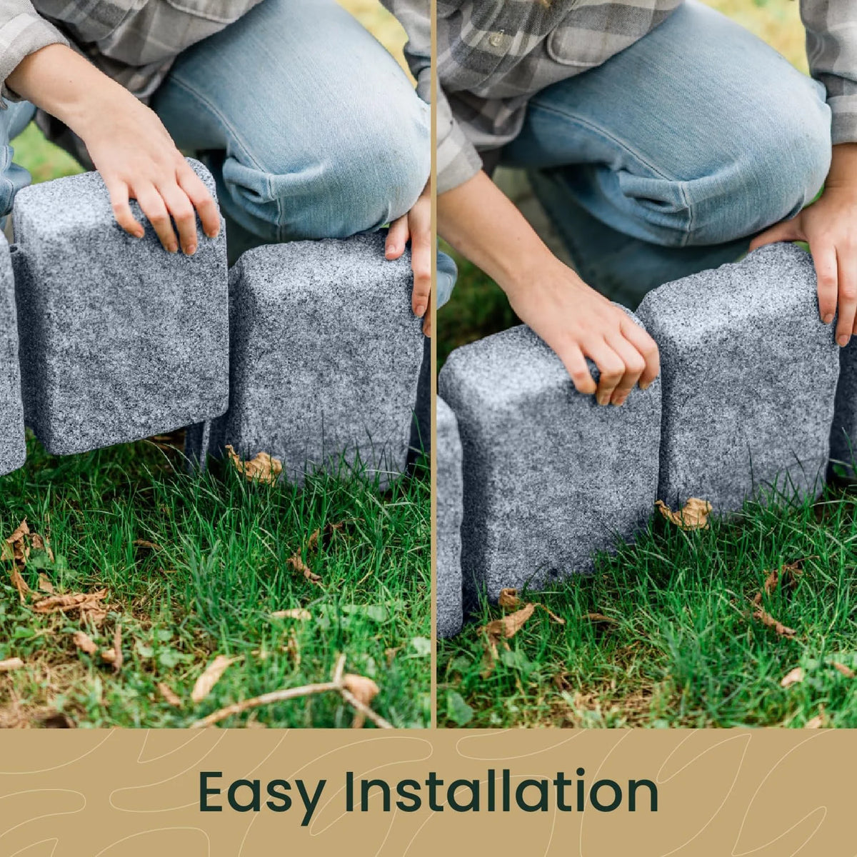 Beuta Landscape Edging | Garden Edging Border | Faux Stone Block XL for Lawn Edging, Flower Beds & Yard Edging 1 Pack | Each Section Has 6 Blocks 48" L x 4" W x 9.5" H | 3 Spikes | Sandstone