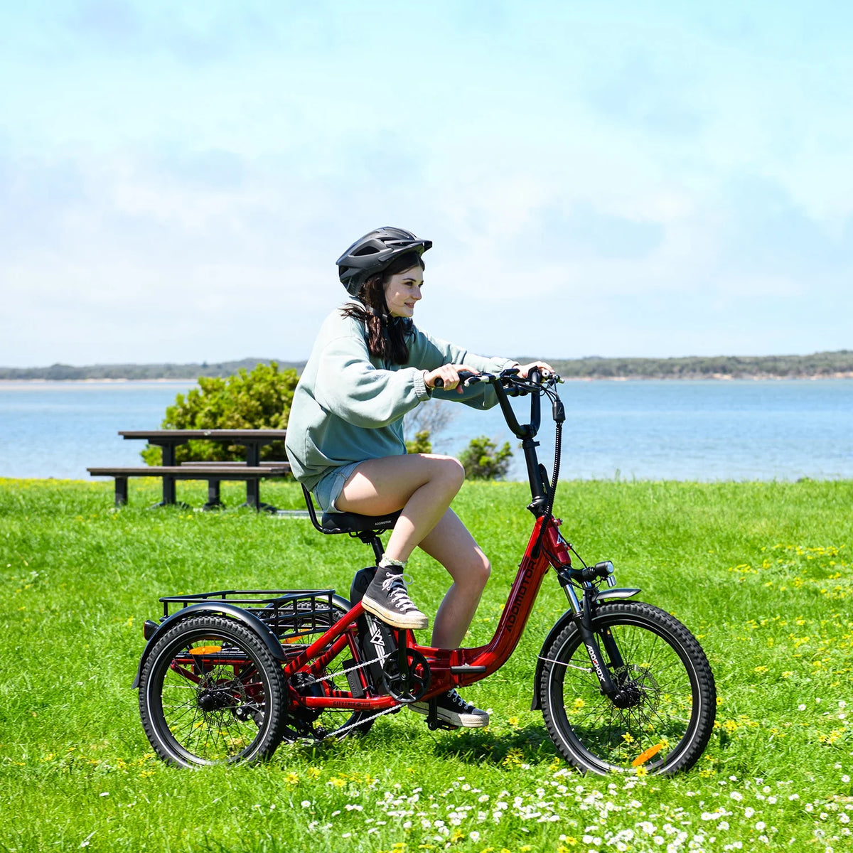 Addmotor Folding Electric Trike, 90MI Electric Tricycle for Adults, 750W 48V 20Ah, CITYTRI 3 Wheel Electric Bikes, Step-Thru Etrike with Rear Speed Differential & Parking Brake, E-310 Plus Red