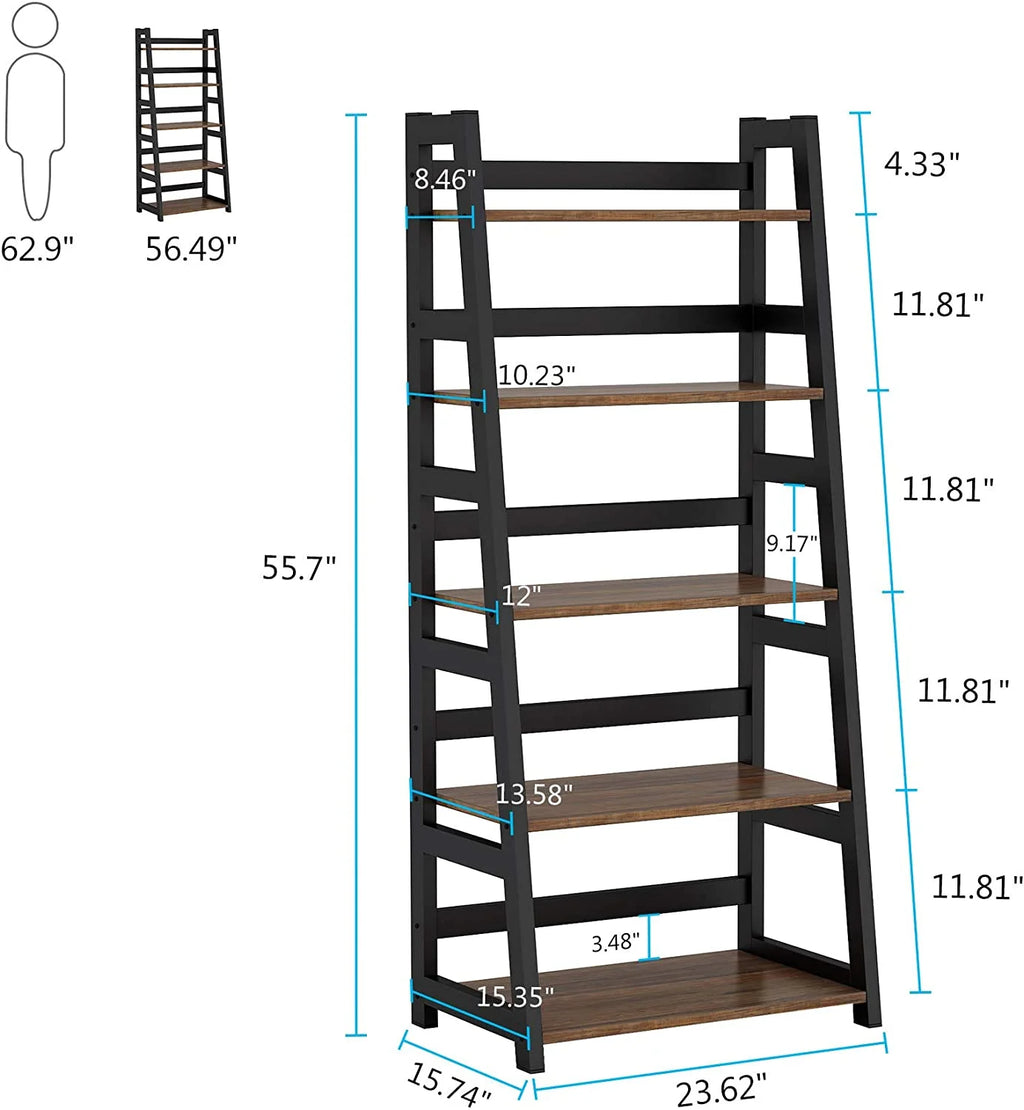 Tribesigns 5 Shelf Ladder Bookshelf Bookcase with Storage, Modern Etagere Bookcase for Living Room , Wood & Metal
