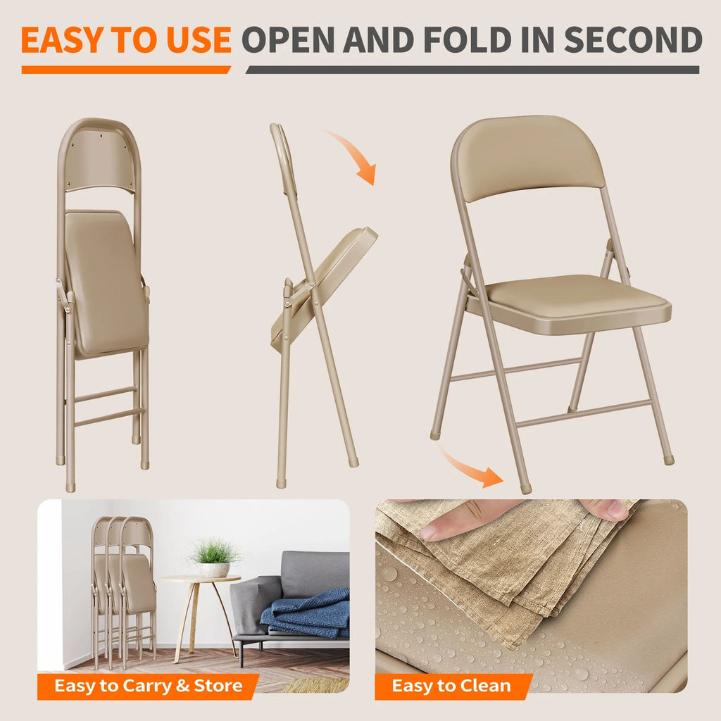 Vebreda Padded Metal Folding Chair, 6-Pack, Kahki