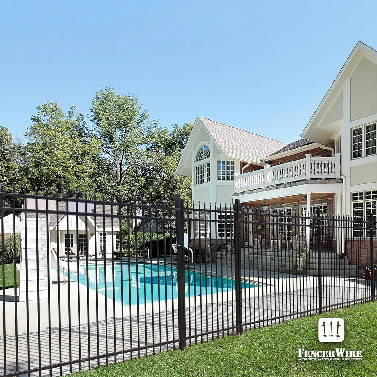 Fencer Wire Pack of 5 Heavy Duty Pinnacle Fence Barrier Panel, 5FT Height X 8FT Width Anti-Rust Metal Fencing Panel, 2 Diameter Steel Outdoor Decorative Garden Fence Panel for Yard, Pool, Patio