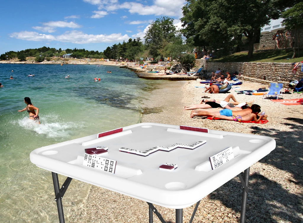 Bene Casa Foldable Domino Table with Built-In Drink Holders, 38 x 38, White