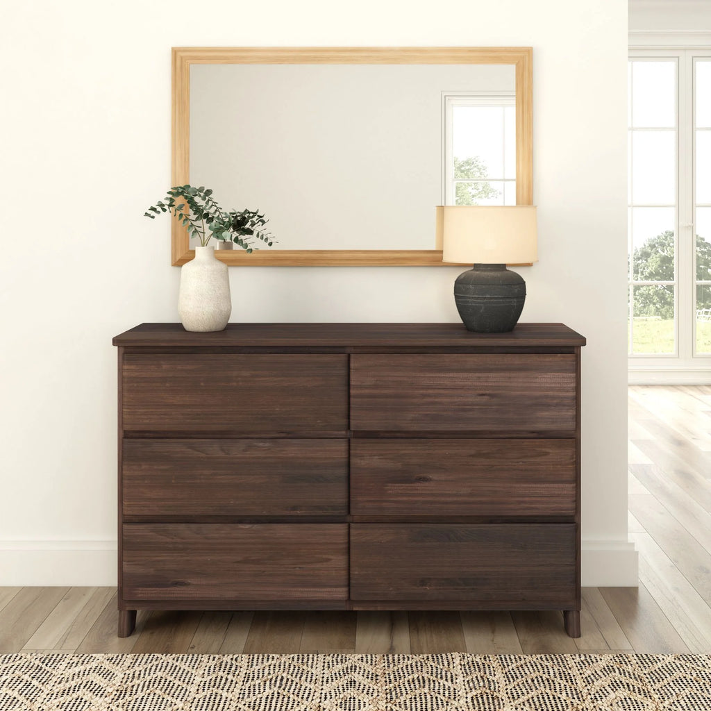 Plank+Beam Solid Wood Farmhouse 6 Drawer Dresser, Barnwood Brown