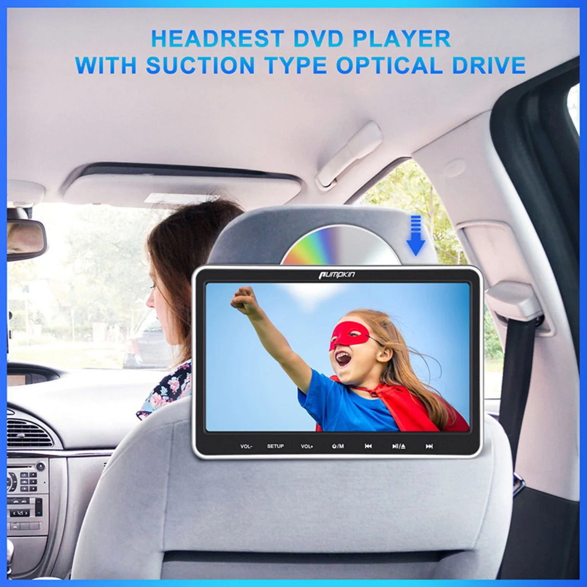 Pumpkin 10.1 Dual Headrest DVD Players for Car with Headphones, 2 Mount Brackets HDMI Input Region Free Last Memory