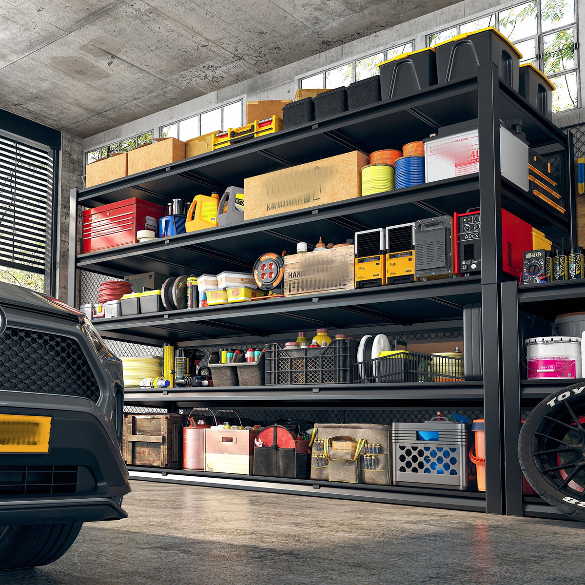 REIBII 60" W Garage Shelving 3000LBS Heavy Duty Storage Shelves Adjustable 5 Tier Metal Storage Rack,60" W x 24" D x 72" H