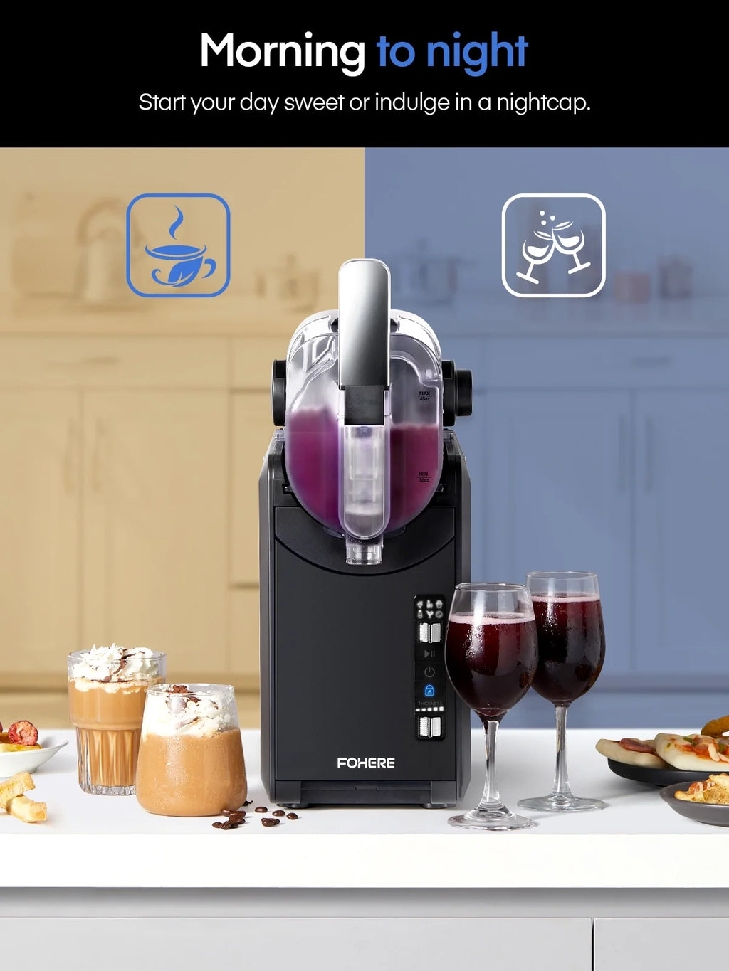 5-in-1 Slushie Machine, No Ice Needed, 15 Min Slushy Machine for Home with Self-Cleaning, Professional Frozen Drink Maker, 5 Preset Programs, Frozen Margaritas, Frapps, Milkshakes, and More, FOHERE
