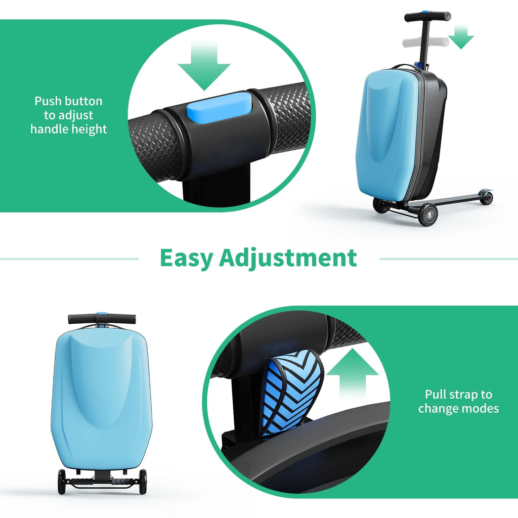 TABU Scooter Luggage for Kids & Adults, Carry on Luggage with Wheels for Kids Ages 6-15,Blue