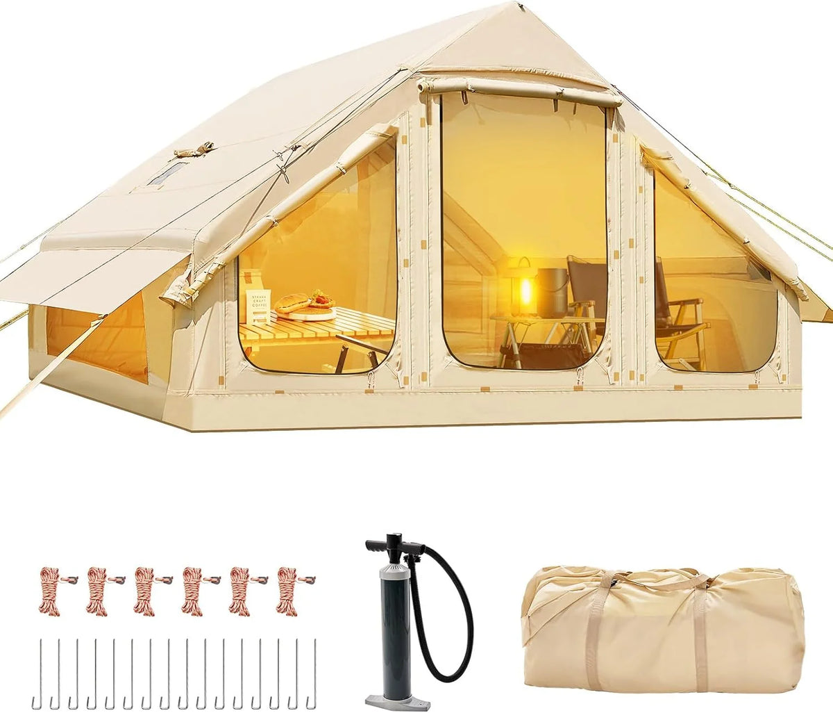 Inflatable Tents for Camping, Blow Up Tent with Canopy, Easy Setup Inflatable Camping Tent with Stove Jack, Waterproof Oxford Air Glamping Tents for Camping Adult 8-10 Person