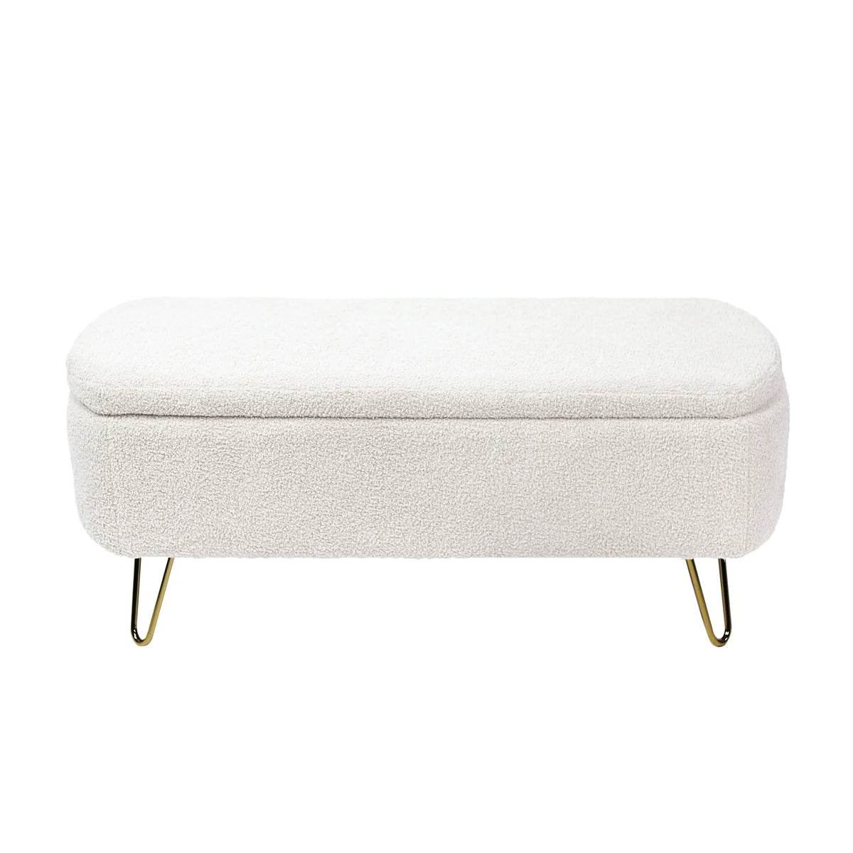Syngar Entryway Bench with Storage for Bedroom, Living Room, and End of Bed, Faux Fur Ottoman Foot Rest with Storage,Upholstered Bench with Storage with Metal Leg,Ivory