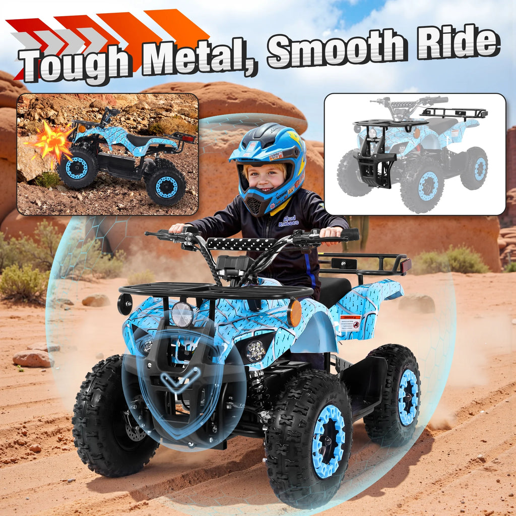 ATV for Kids, 36 Volt Ride on Toys, 500w Motor Quad Bike for Big Kids, Power Car Wheel with Metal Frame, Speed Control, Suspension, Black