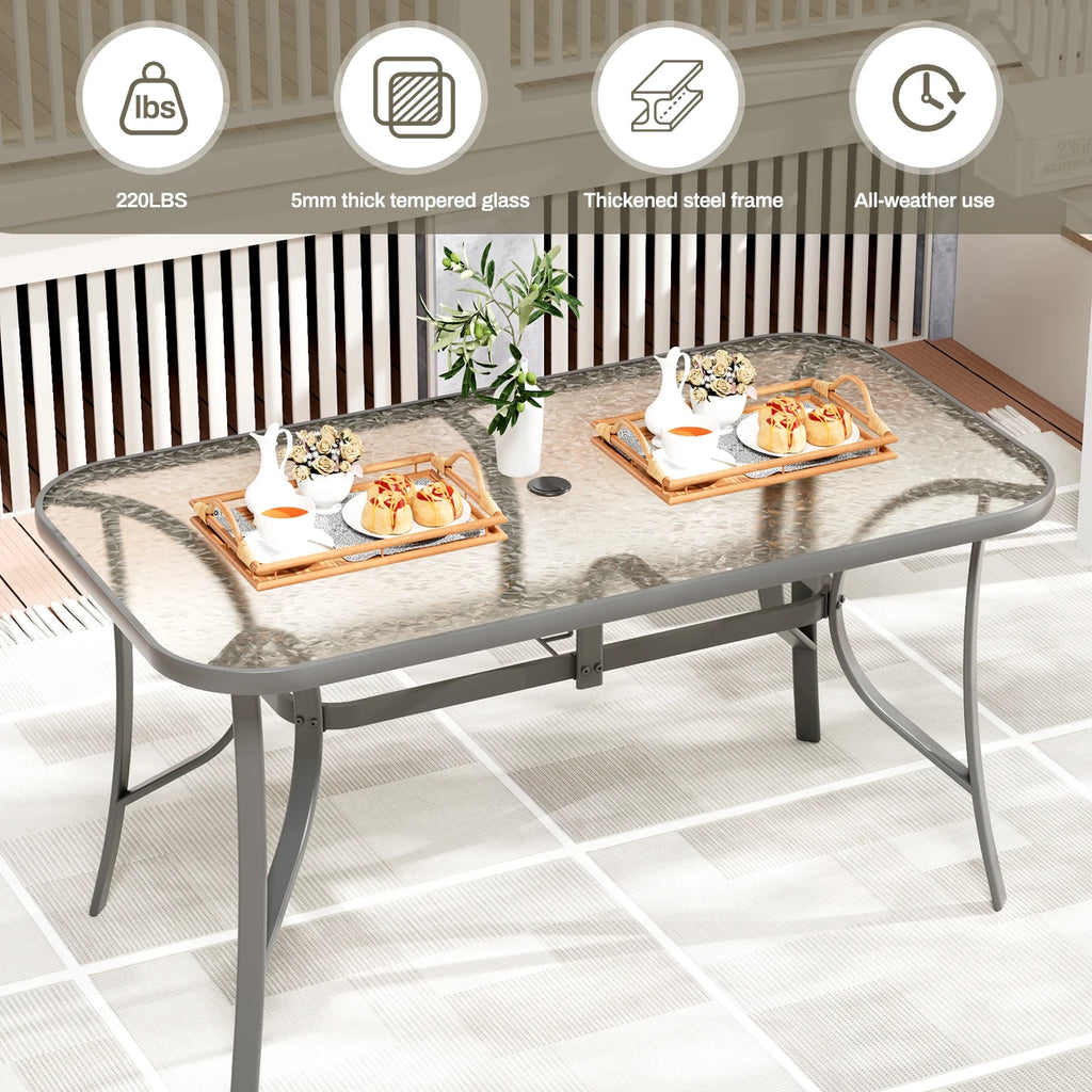 Arlopu Patio Rectangular Tempered Glass Dining Table, All-Weather Use, Outdoor Table for Garden & Backyard