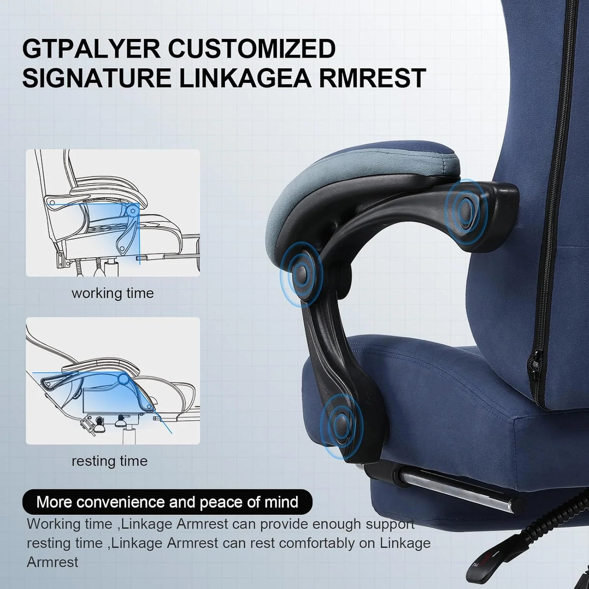 GTPLAYER Ergonomic High Back Pocket Spring Cushion Gaming Chair with Footrest & Linkage Armrests, Black