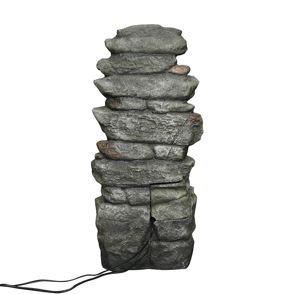 32.6-inch Rock Water Fountain with LED Lights Outdoor Waterfall for Garden and Patio Decor
