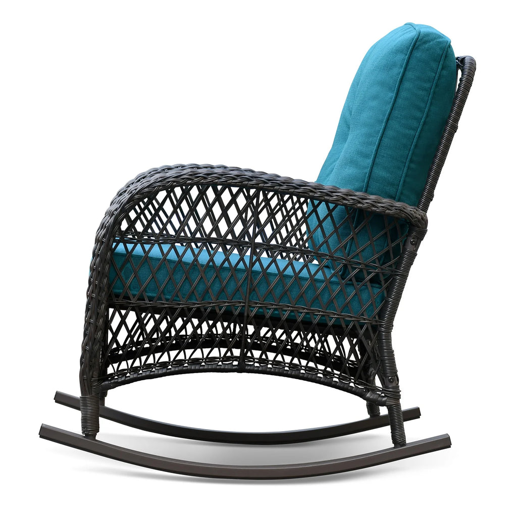 JP Outdoor 3Pcs Outdoor Wicker Rocking Porch Chairs with Coffee Table,Kahki