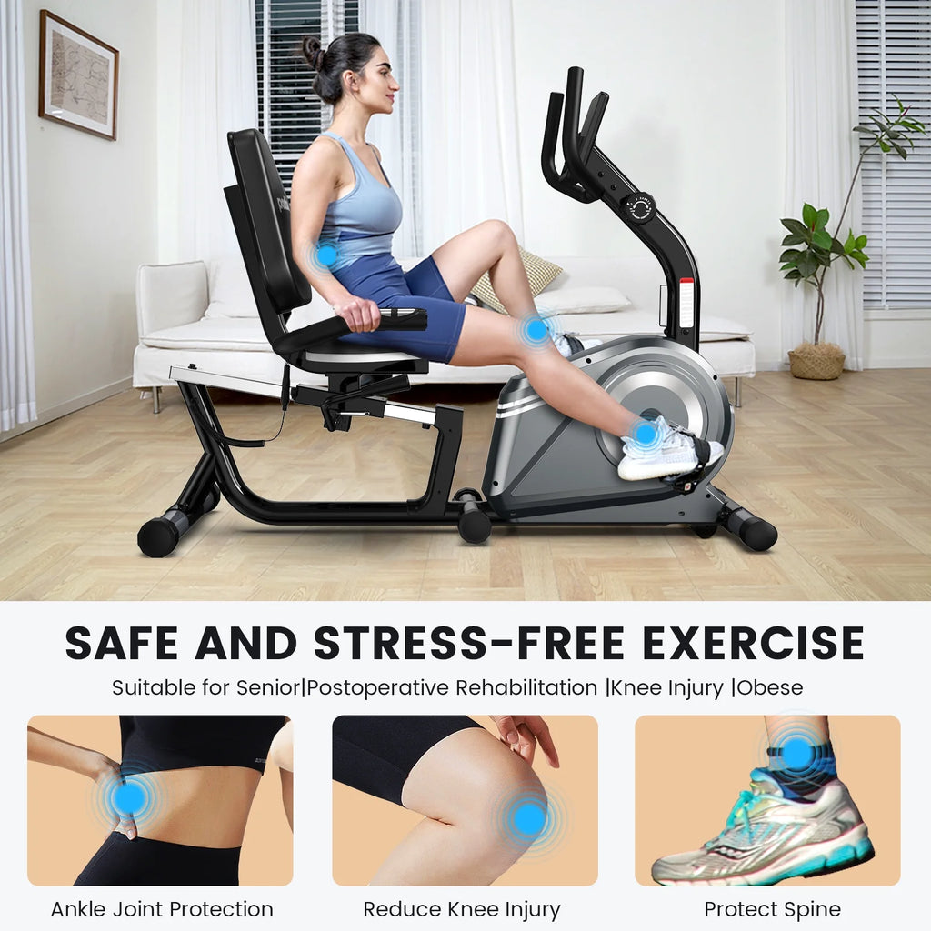 Pooboo Recumbent Exercise Bicycles for Adults Seniors Sit Down Stationary Bicycle 8 Level Adjustable Magnetic Resistance Indoor Cycling Exercise Bike 350 lbs Capacity