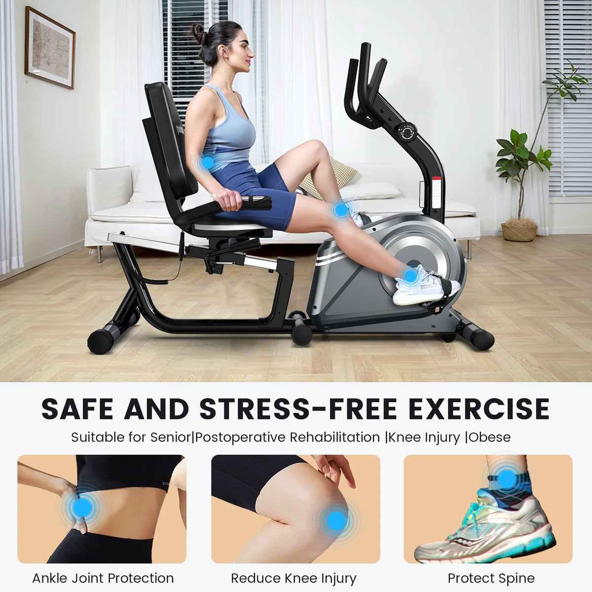 Pooboo Recumbent Exercise Bicycles for Adults Seniors Sit Down Stationary Bicycle 8 Level Adjustable Magnetic Resistance Indoor Cycling Exercise Bike 350 lbs Capacity