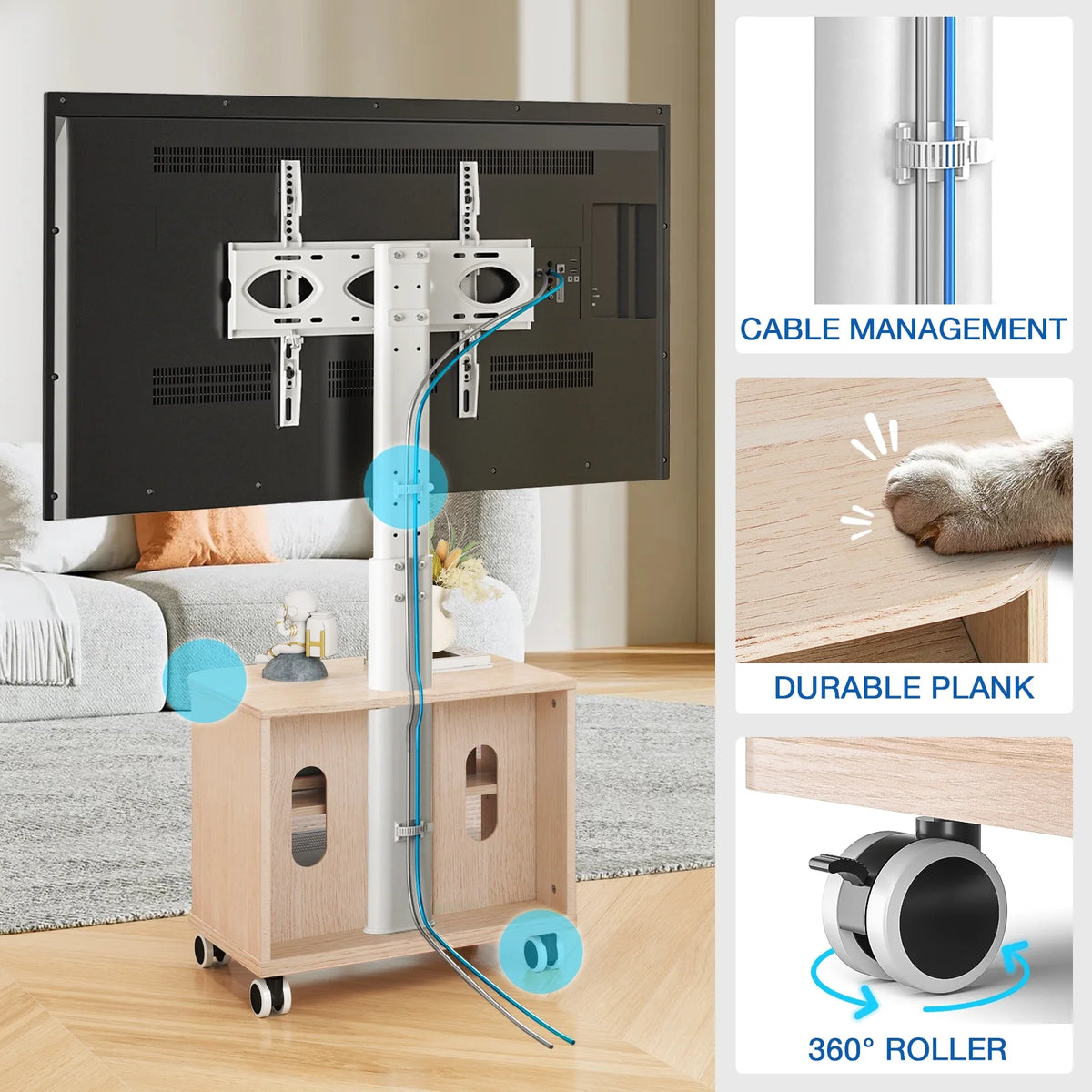 RTVR Modern 3-in-1 Flat Panel TV Stand for TVs up to 75 inch, Black Glass Shelves Table with Swivel Mount