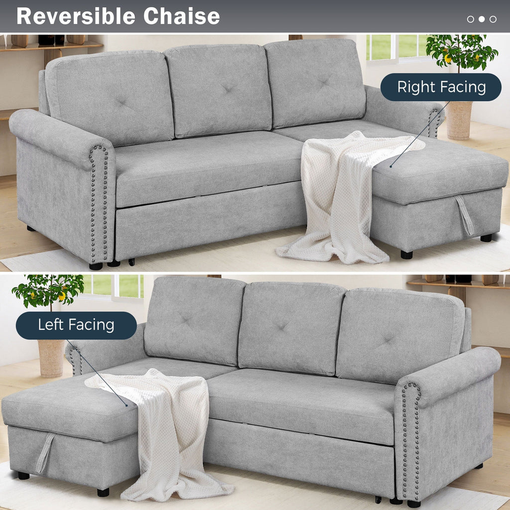 Euroco 83" L Shaped Sofa Bed Modern Convertible Sleeper Sofa Bed with Storage Chaise, Gray