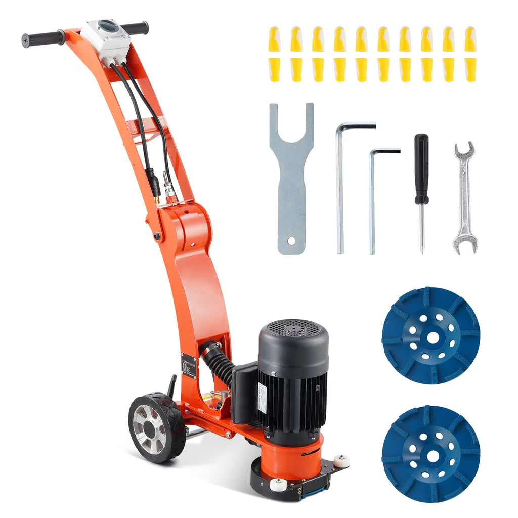 SKYSHALO Electric Floor Grinder 7" for Walking, 1.7HP Polisher for Concrete Floors, 1300W, 1720RPM Brushless Motor, Efficient Grinding Machine for Granite/Marble/Stones